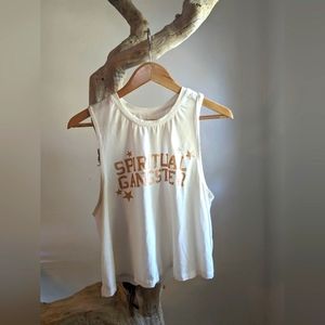 White Spiritual Gangster tank gold lettering medium